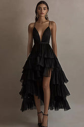A-Linie Schwarze Krawattenkleid mit V-Ausschnitt